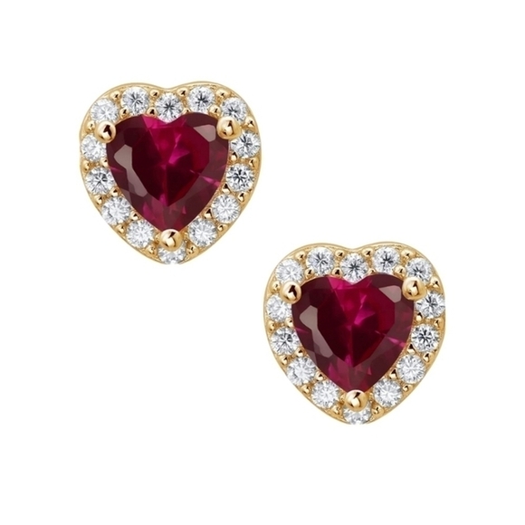18K Yellow Gold 1.42ct Diamond Red Ruby Heart Earrings Moissanite Gift Mothers - Picture 2 of 5